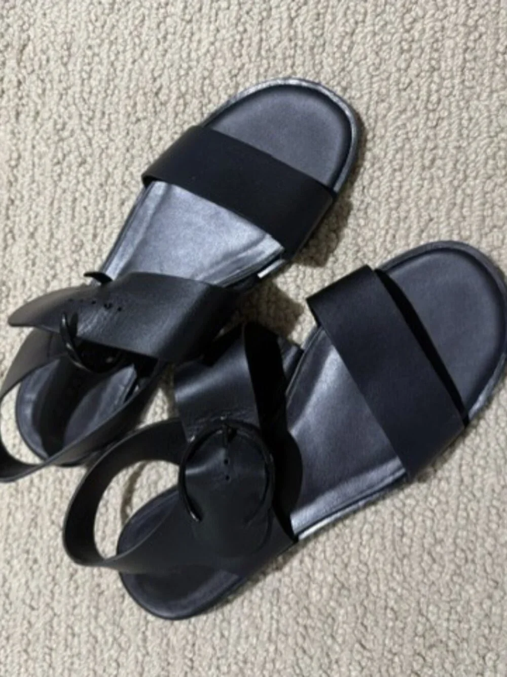 Robert Clergerie ILONA Black Leather Flat Sandals, Size EU 40.5/US 10, NEW